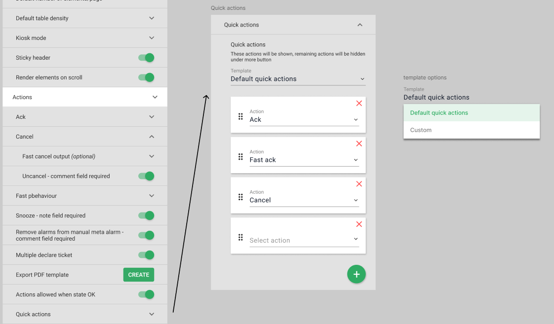 Alarm list - Customize executable actions