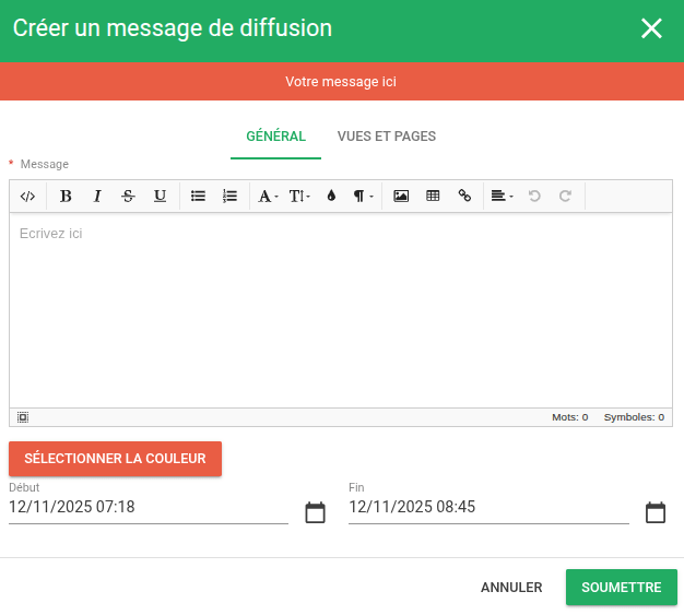Diffusion de message / Broadcast - Création