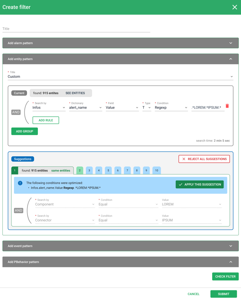 Patterns - Optimisateur de filtres